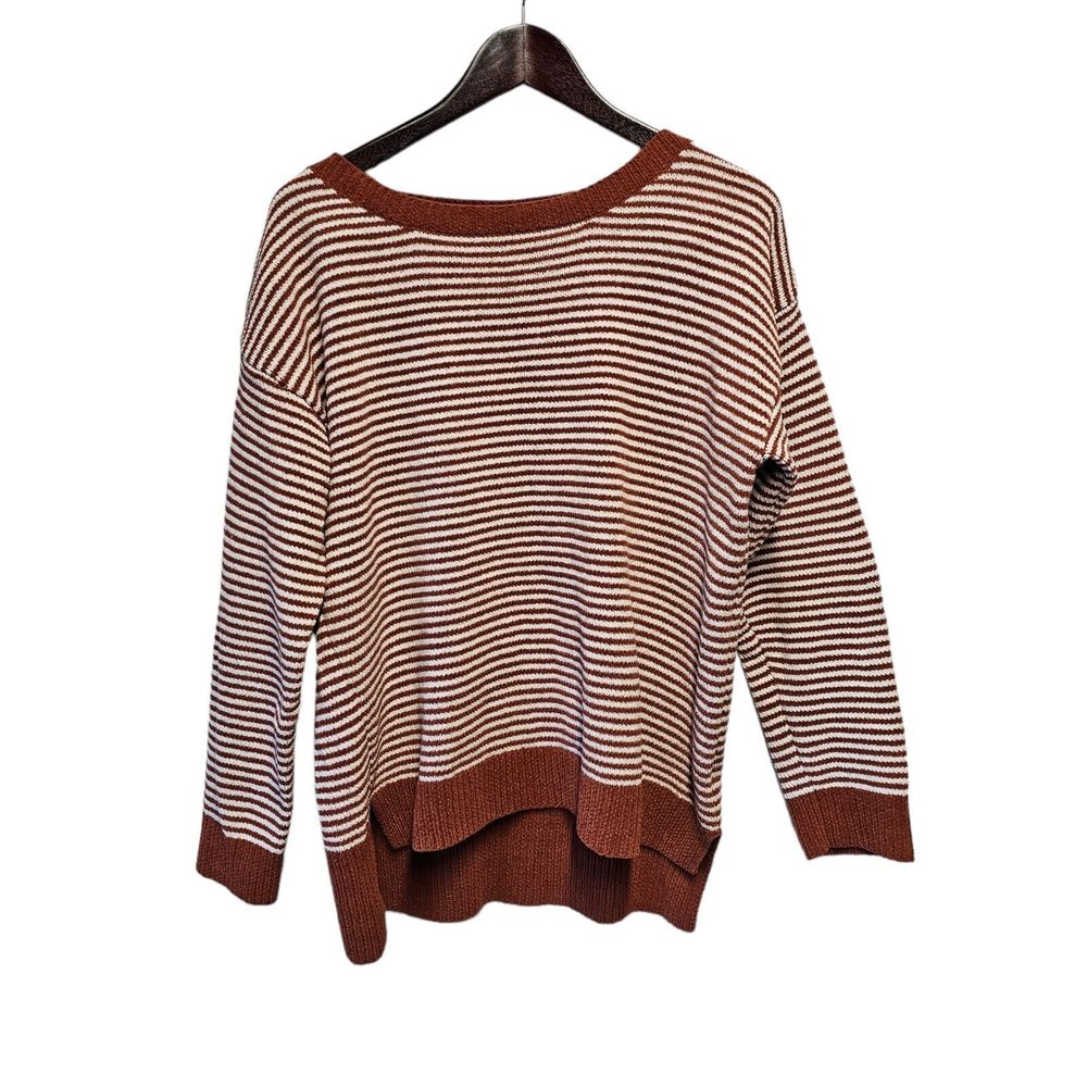 JONES NEW YORK SIGNATURE Rust White Striped Chenille Sweater‎ LARGE